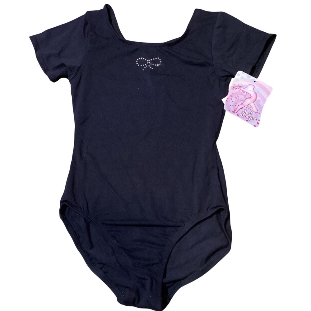 Just Imagine Girls Black Short Sleeve Dance Leotard Size M (8/10)‎ NWT